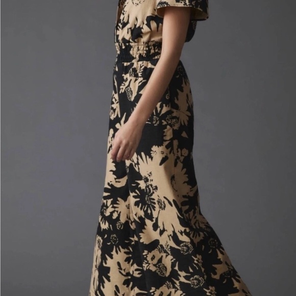 Anthropologie Black and Tan Floral Jumpsuit - Picture 2 of 5